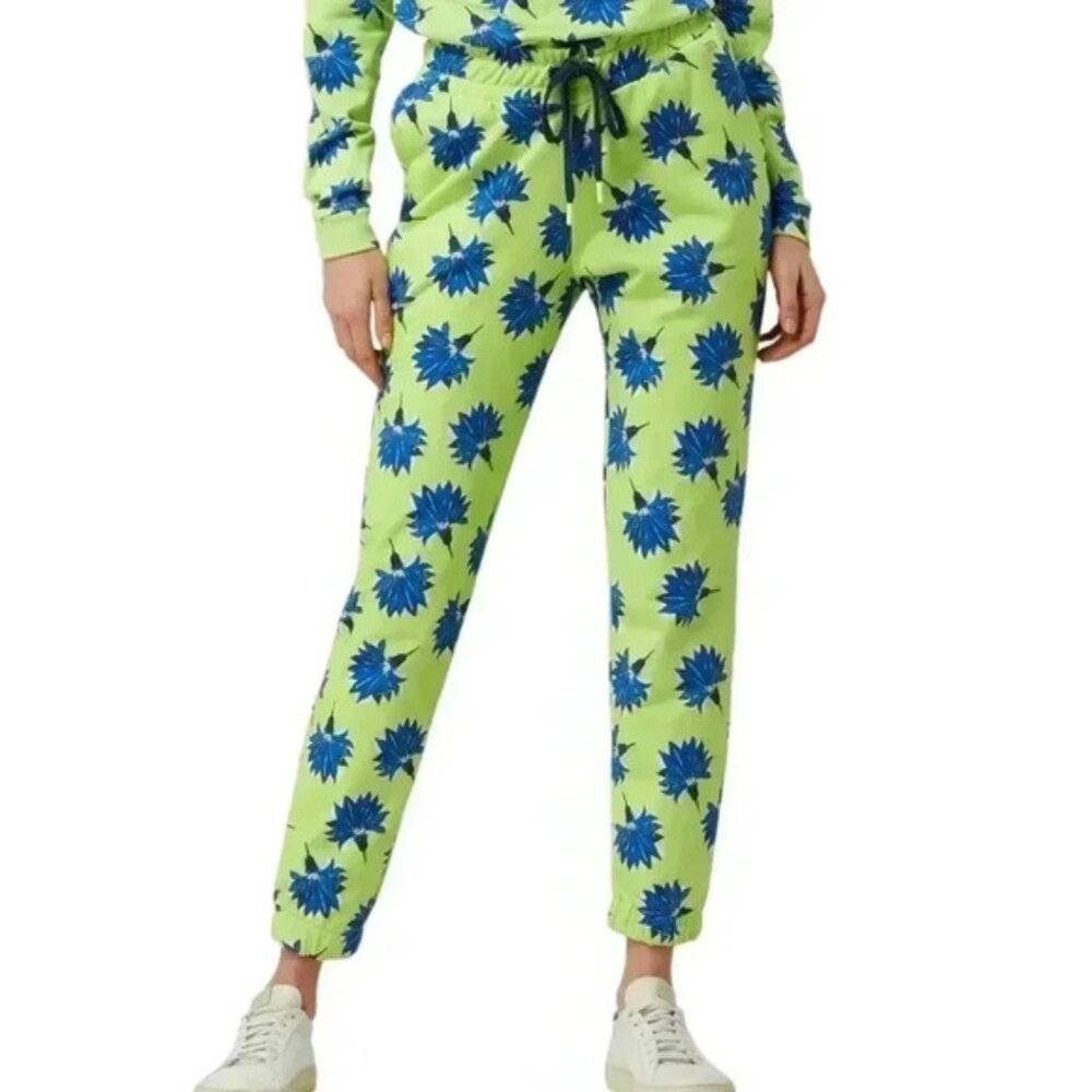 POM Amsterdam Sweatpants Organic Cotton Neon Green Blue Floral  Print Women's 40